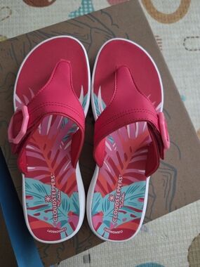 Clarks Red Tropical Slide Sandals